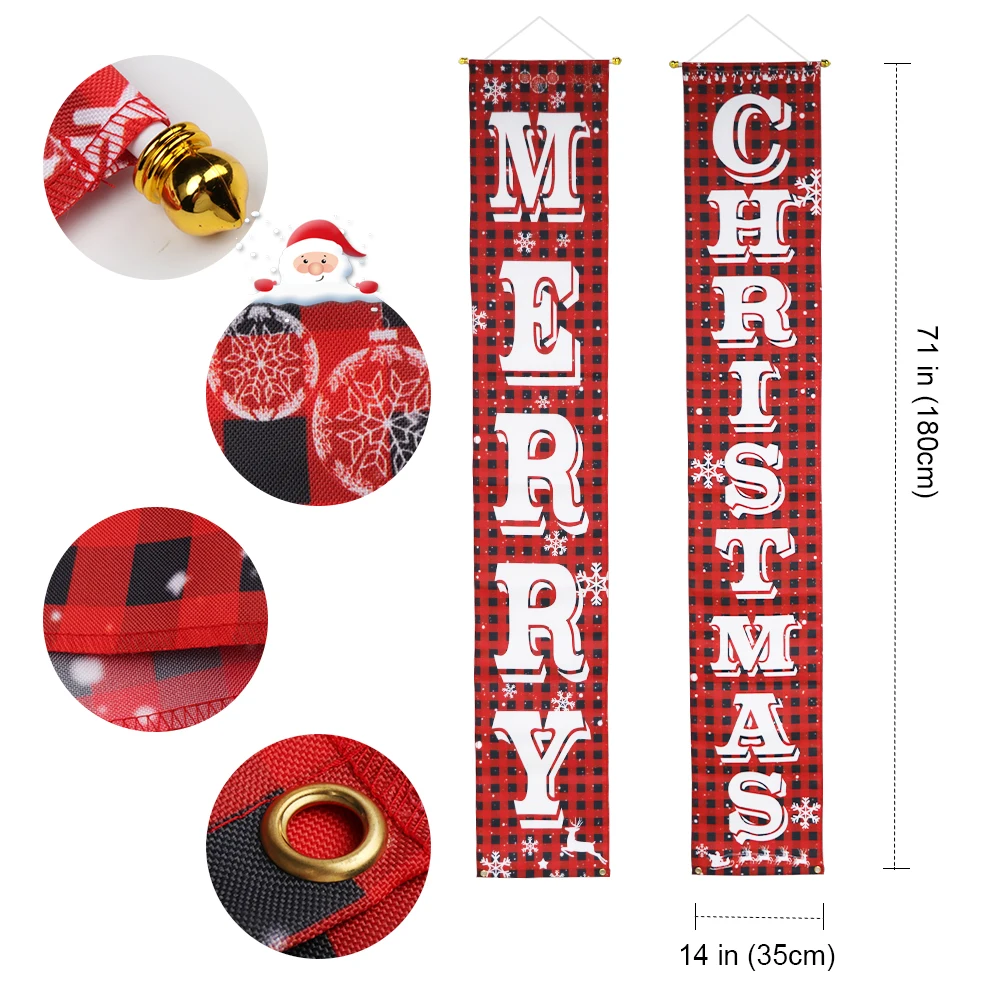 Счастливого Рождества Дверной баннер красный и черный плед крыльцо знак новый