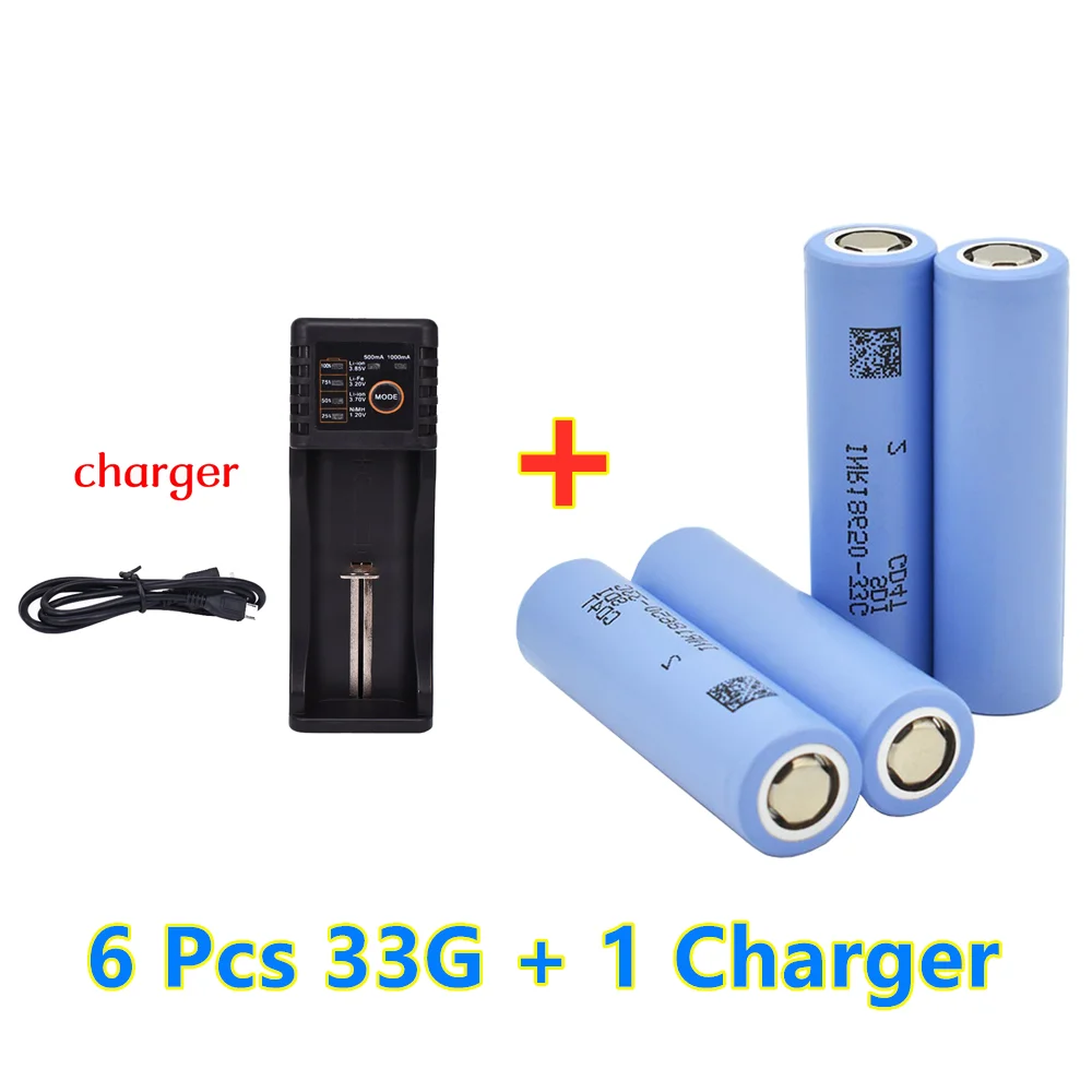 

3.7V INR18650 33G 18650 Battery 3300mAh Rechargeable Li-ion Battery for Laser Pointer Flashlight Torch Power Tools Cell+Charger