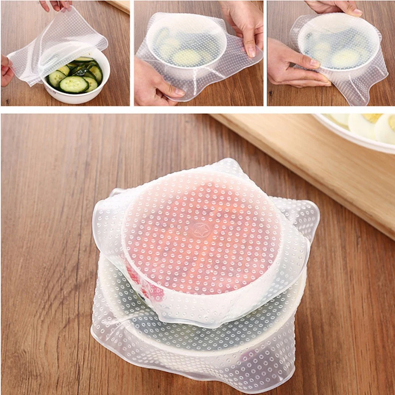 4 шт./лот силиконовая крышка для чаши Zero Waste Food Wrap многоразовые кухонные