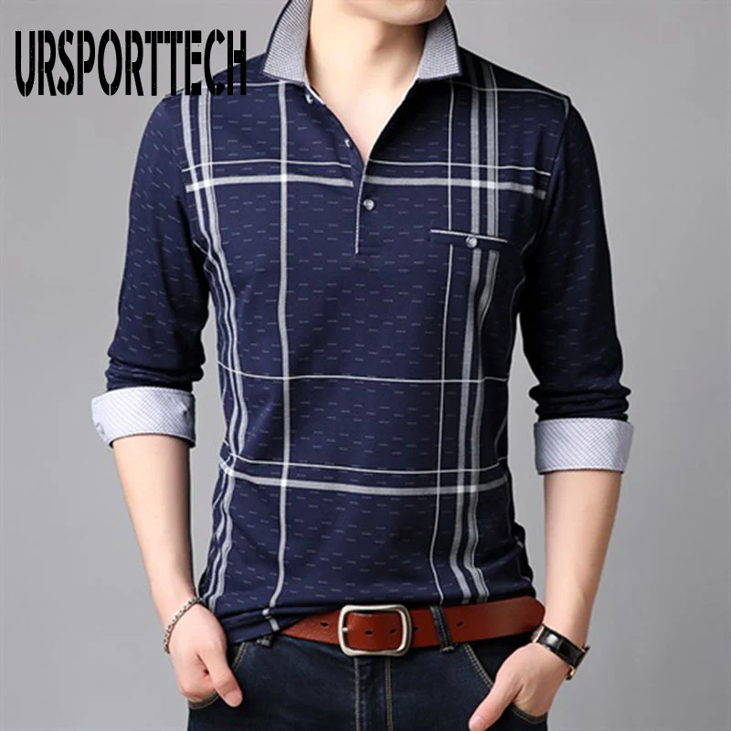 URSPORTTECH Men Polo Shirts Long Sleeves Cotton Blend Material Classical Design Tops Plus Size High Quality Men Golf Poloshirt