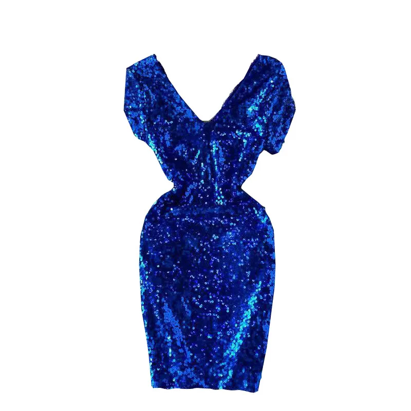 

meeting Sequin glittering dress celebrity V-neck dress women's tiaodi waist and slim temperament bottom wrap hip