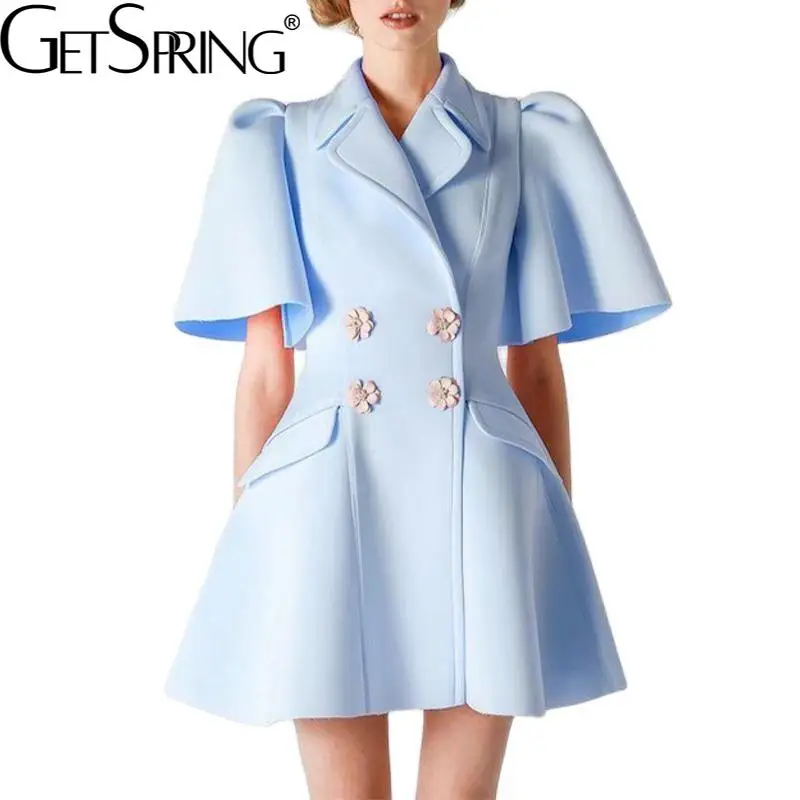 

GETSPRING Women Dress Puff Sleeve Pink Vintage Short Dresses Women Fashion Sexy Spring/Autumn Dresses Women Clothes 2021 New