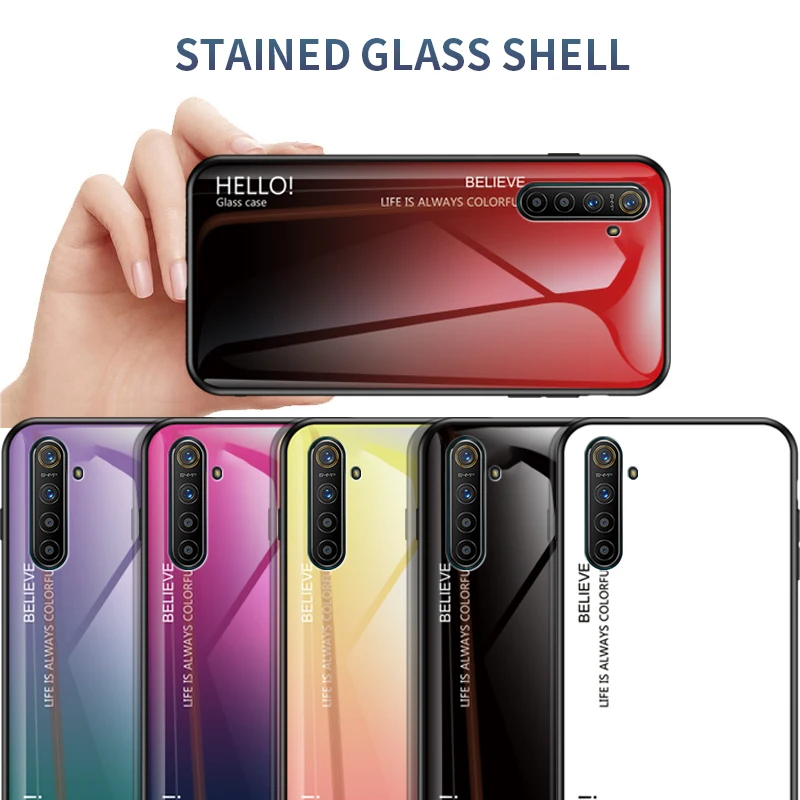 Realme XT чехол 6 4 дюймов роскошный мрамор закаленное стекло Мягкий ТПУ