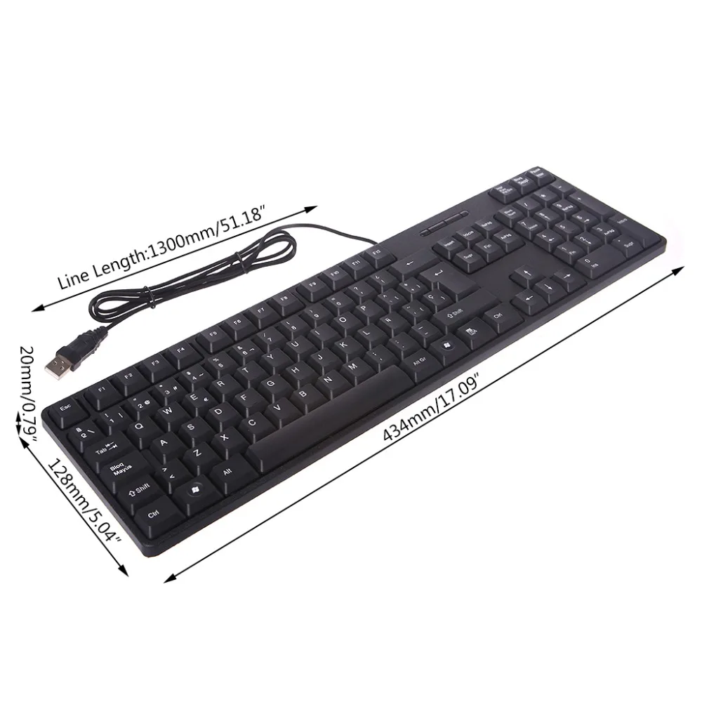 Ergonomic Silent Keyboard USB Russian French Spanish Arabic / English Waterproof Office Keyboard for Windows Computer
