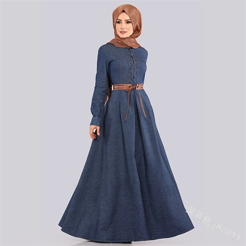 Индонезийская мода джинсовое платье для женщин Бангладеш арабское синее хиджаб
