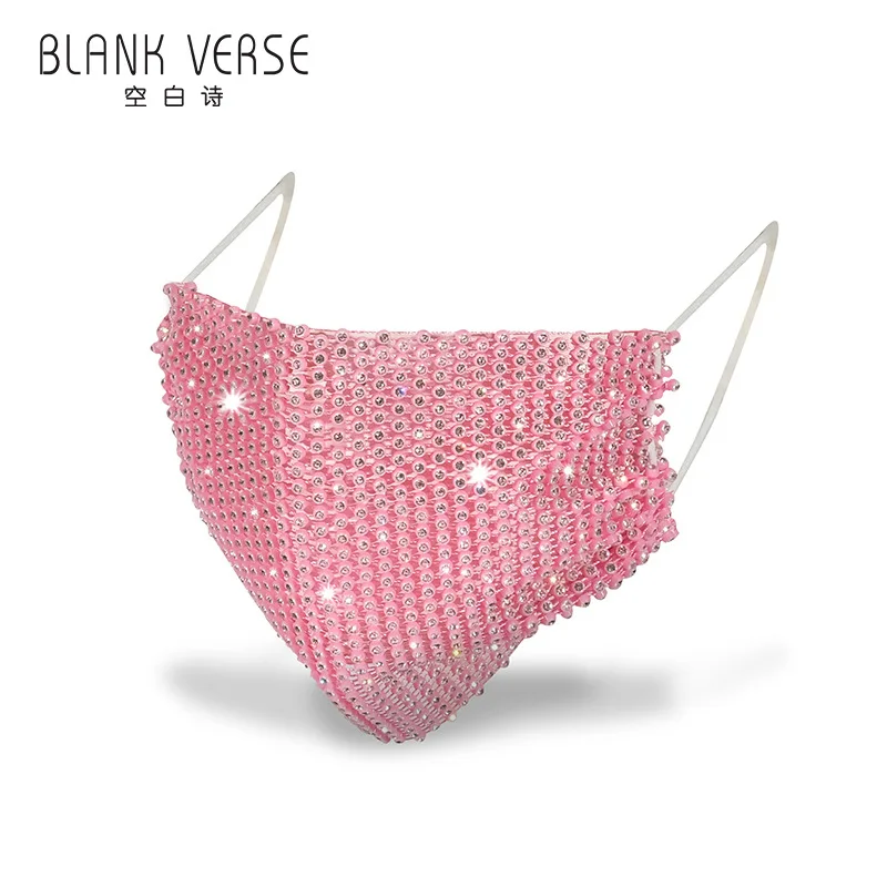 

Stylish with Drill Mask Female Shiny Color Mesh Breathable Mask Trending Water Drill