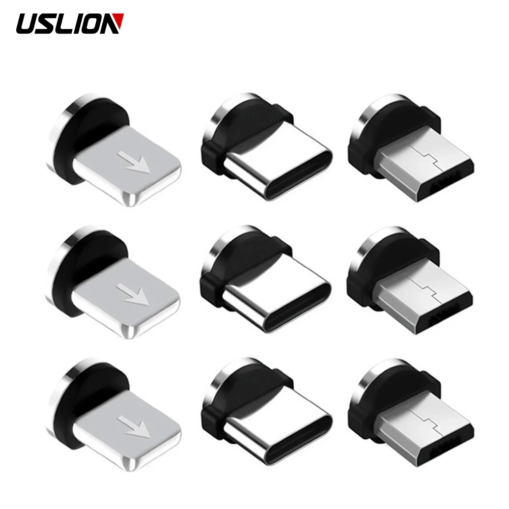 3pcs Charging Cable Adapter For Mobile Phone 360 Degree Rotation Magnetic Tips Replacement Parts Easy Operate Durable Converter