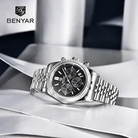 benyar design 2021 new fashion men sports quartz watches stainless steel luminous timing calendar waterproof watch reloj hombre