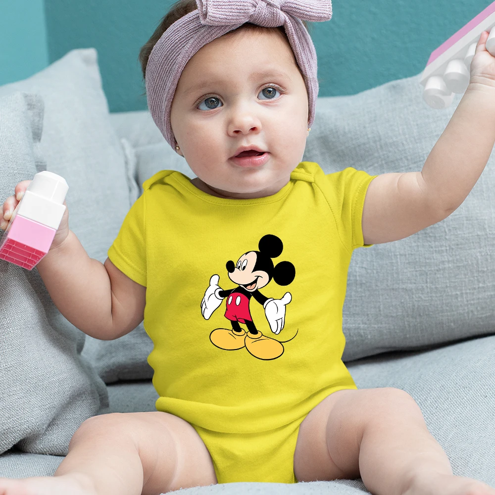 

Mickey Mouse Baby Bodysuit Short Sleeve European Harajuku Baby Girl Clothes Home Onesie Pajamas Cozy Soft New Born Baby Romper