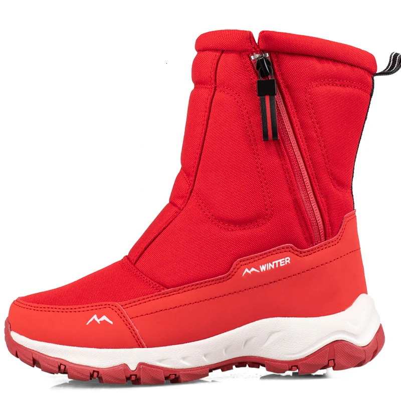 Женские зимние ботинки г. Теплые плюшевые женские зимние ботинки водонепроницаемые Нескользящие женские ботинки до середины икры на платформе Размер 36-45 - Цвет: D2001 Red