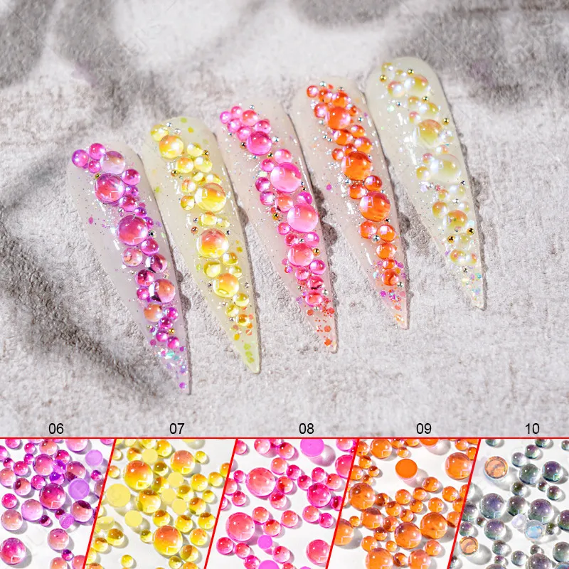 

Mix Sizes Candy Color Aurora Mermaid Crystal Beads Flat Bottom Nail Art Rhinestones Decoration Manicure Ornaments 1440pcs/bag