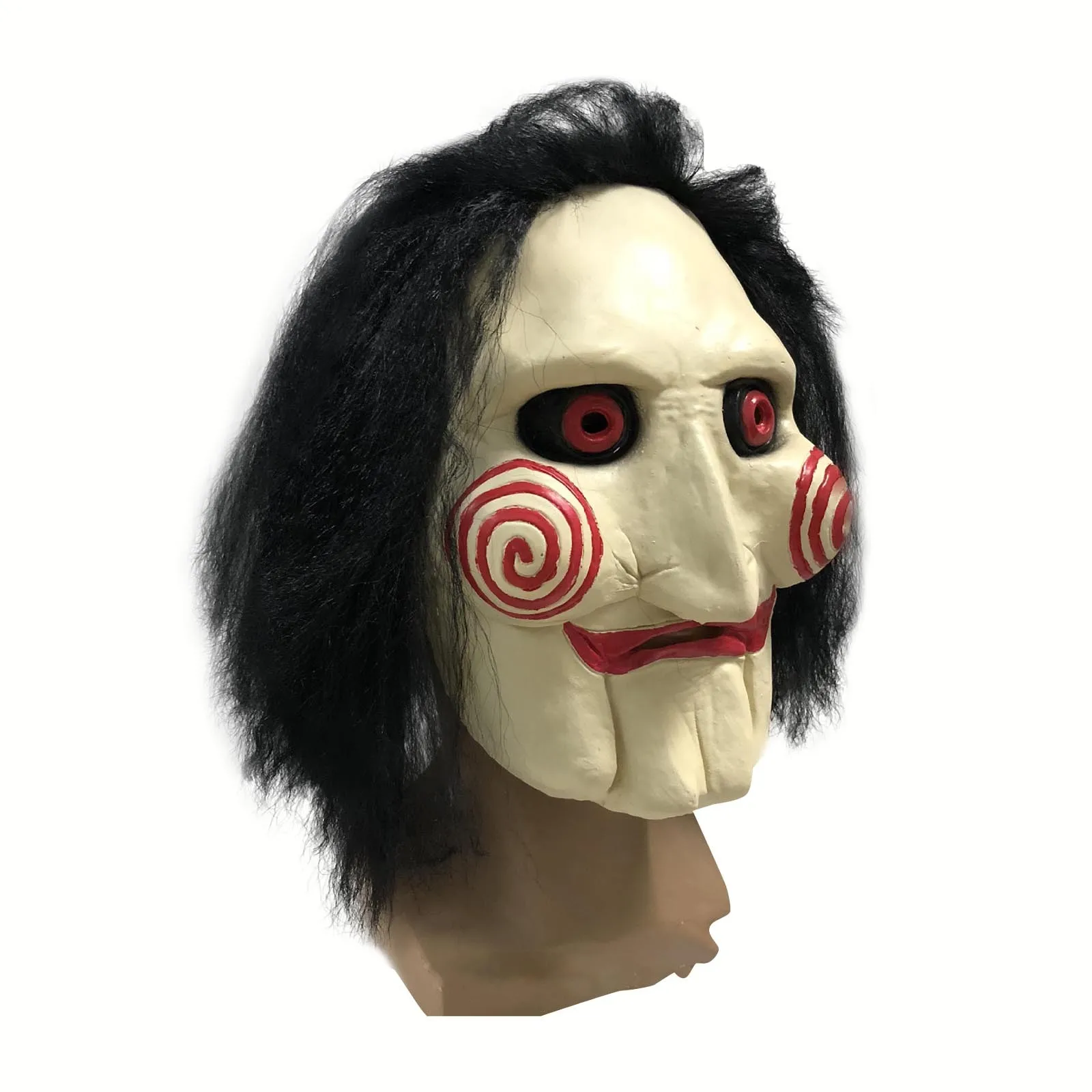 Movie Saw Chainsaw Massacre Jigsaw Puppet Masks with Wig Hair Latex Creepy Halloween Horror Scary mask Unisex Party Cosplay Prop | Дом и сад