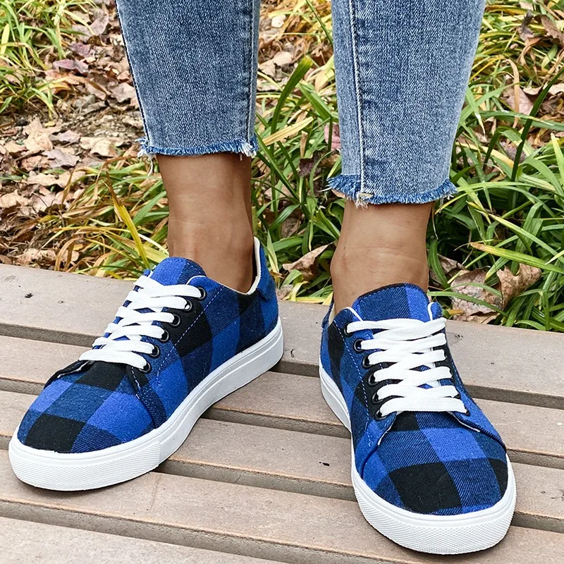 

Fashion Trend Design Women Canvas Vulcanize Sneakers Gingham Flat Sewing Footwear Comfortable Cool Casual Shoes Ladies Female