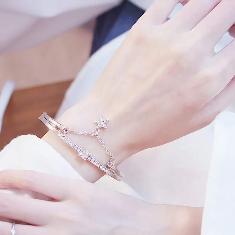 Женский браслет с подвеской в виде стразы из нержавеющей стали вечерние