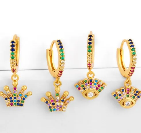 Crownразноцветные латунные серьги-кольца с микрозакрепкой из фианита и медные