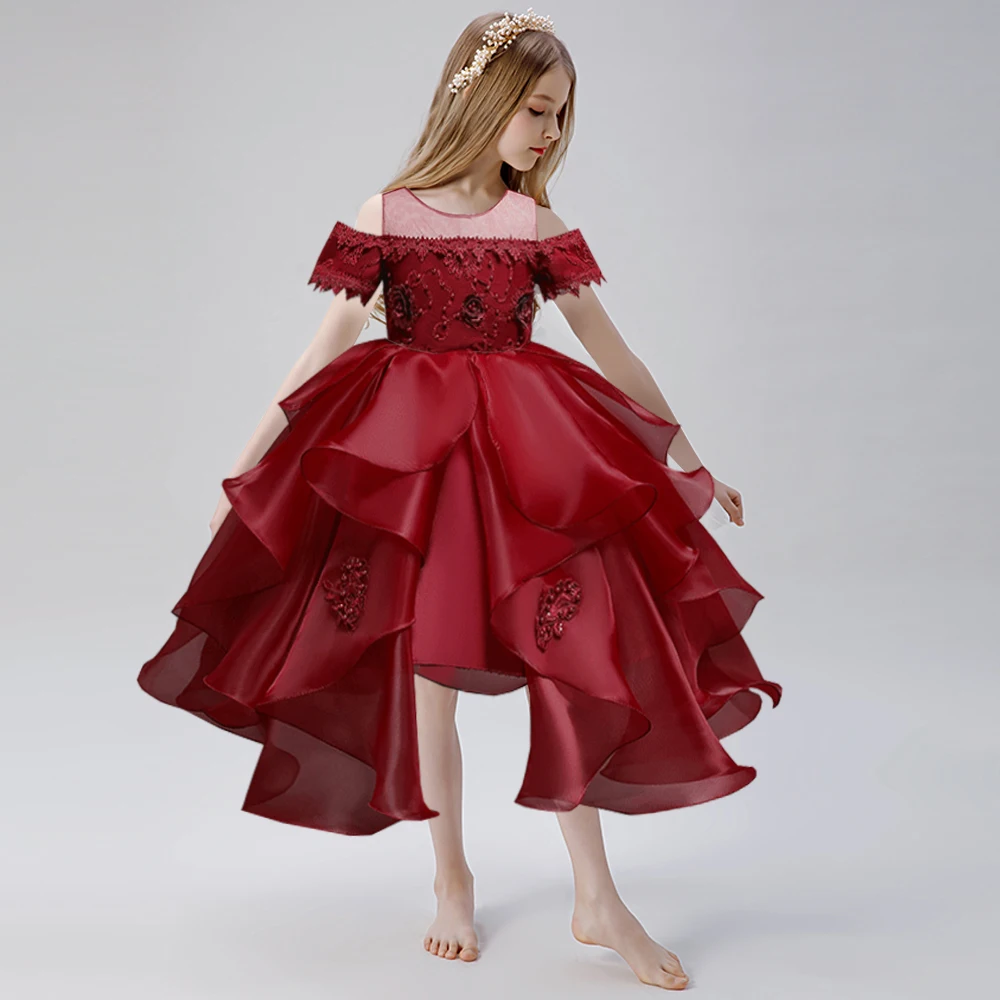 

2021 элегантное белое кружевное платье с цветами для девочек, официальное пышное платье принцессы для дня рождения, свадебное платье, детская...