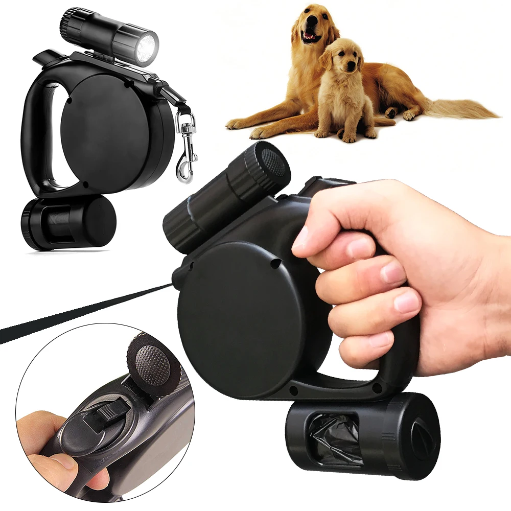 

Retractable Dog Leash Pet Leash Ropewith Flashlight Poop Bag Box Auto Traction Rope Nylon Walking Leash For Small Middle Dog Cat