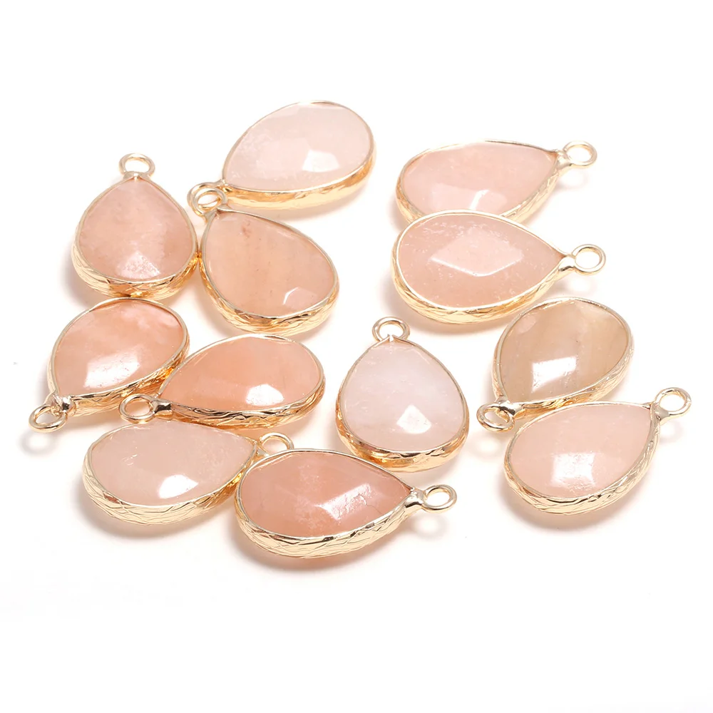 

Natural Stone Faceted Pink Aventurine Pendants Water drop shape Charms for Jewelry Making Diy earring necklace accessories