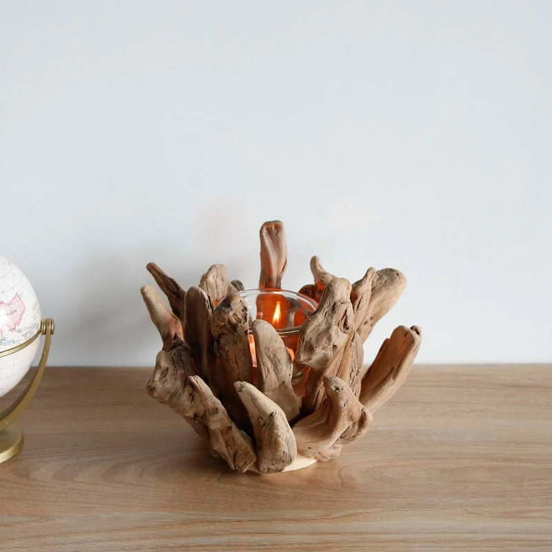 Из настоящей твердой древесины стеклянный подсвечник креативное украшение