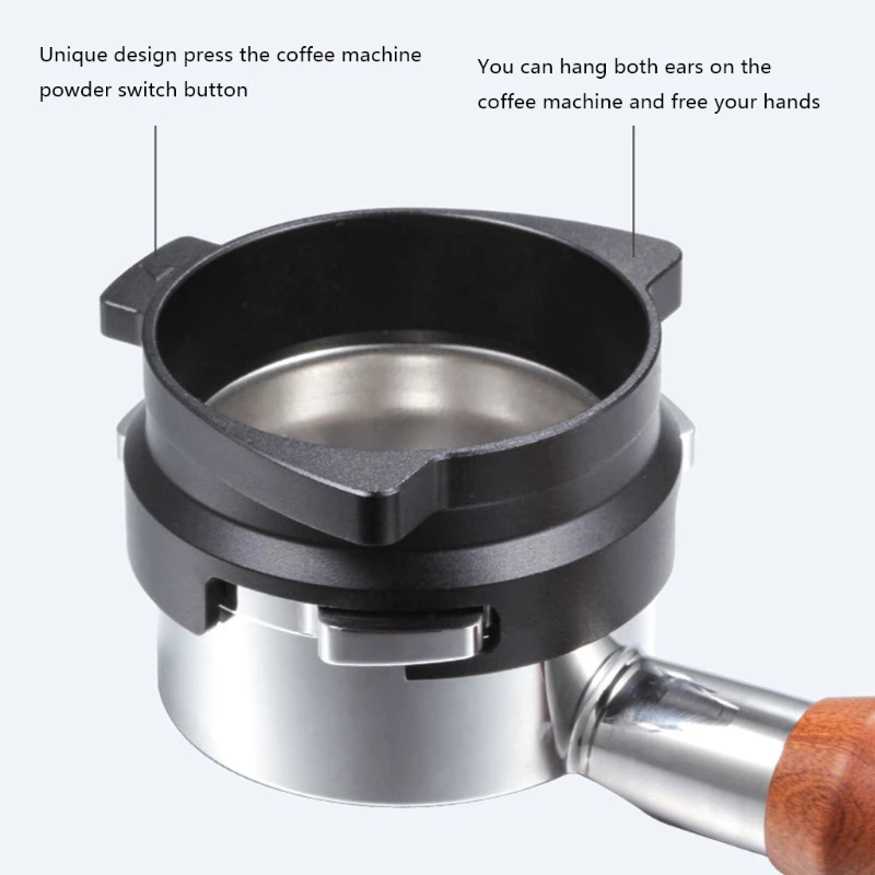 

Handle Dedicated Coffee Dosing Ring Rotatable Aluminum Alloy Coffee Powder Receiving Loop Espresso Dosing Funnel for Coffee Mach