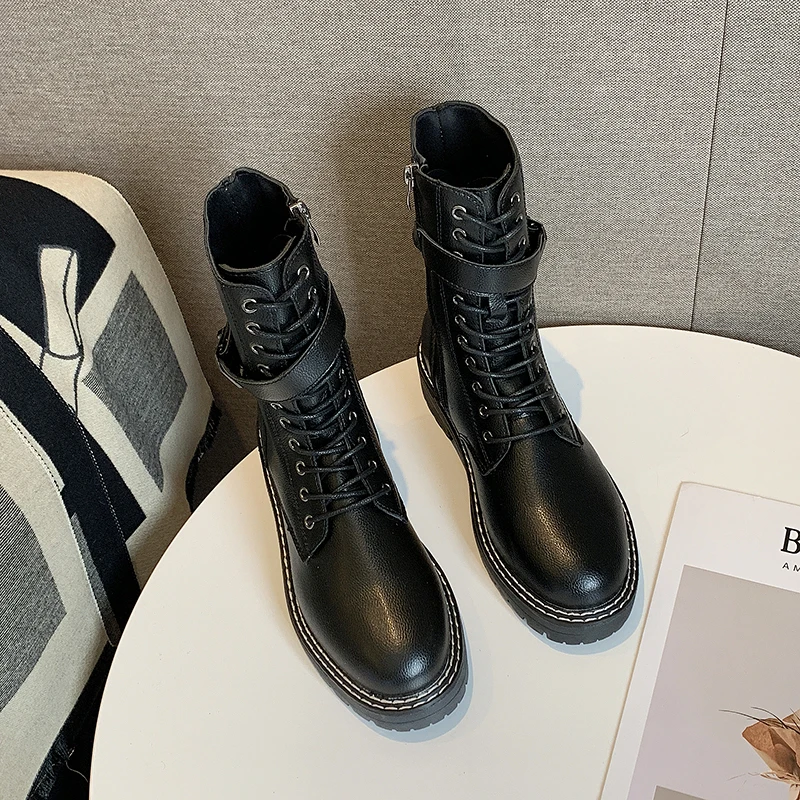 Новинка зимние мотоботы с пряжкой женские ботильоны в британском стиле на низком