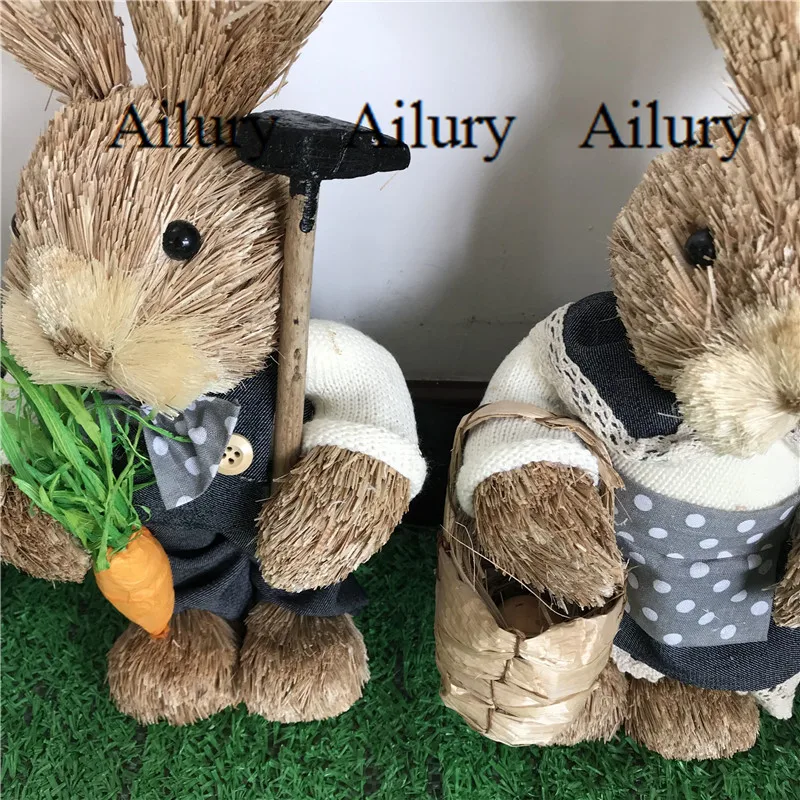 

2pcs,H33cm cute Straw Jeans rabbit,Shooting props,table top decor,housewarming gifts.Window oranment,Easter decoration