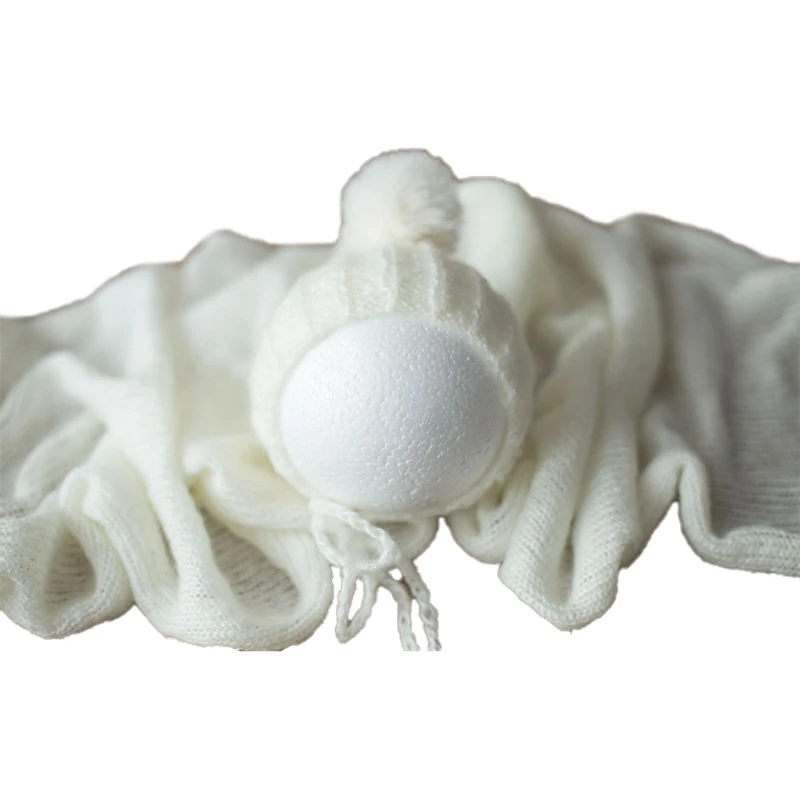 

2Pcs Baby Wool Ball Hat Knitted Wrap Blanket Set Newborn Infants Photo Shooting Photography Props