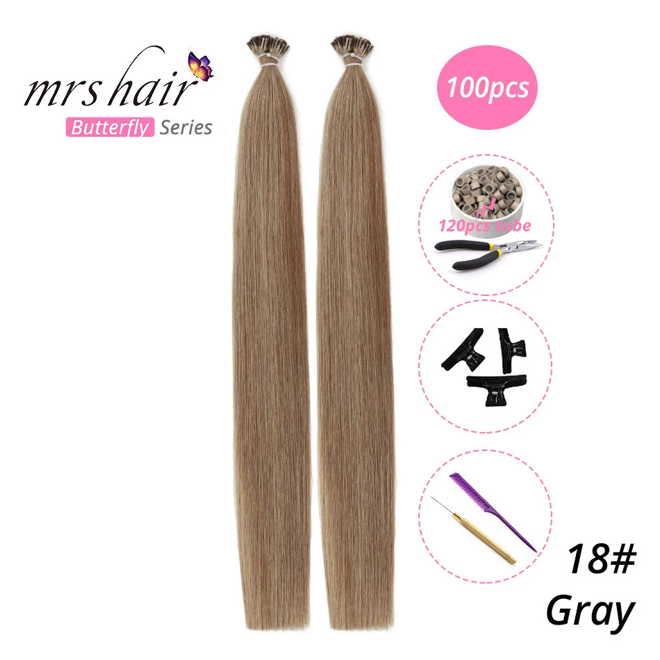 MRSHAIR, 1 г/шт., 16 дюймов, 20 дюймов, 24 дюйма, Предварительно Связанные волосы для наращивания, I Tip Machine, Remy, прямые человеческие волосы на капсулах, настоящие волосы, 50 шт - Цвет: KIT18-100