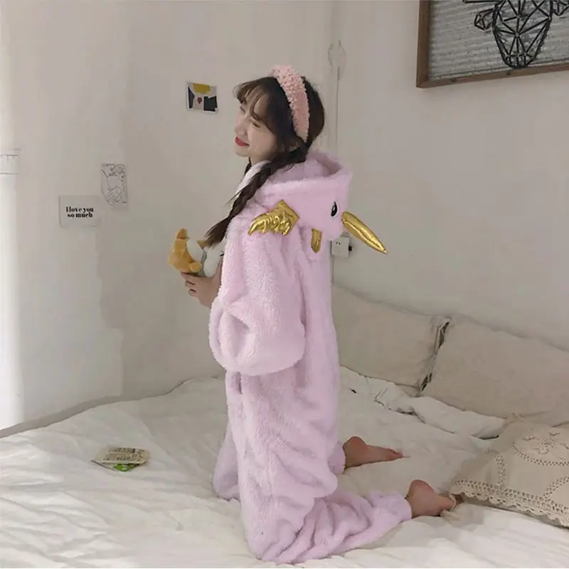 Pajama Girl Autumn and Winter New Cute Animal Cartoon Animation Student Long Sleeve Thickened One-piece Pullover Home Clothes