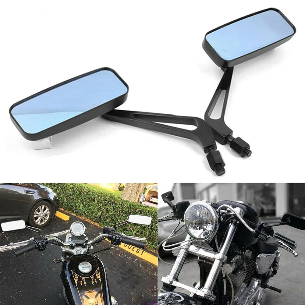 

1pair Motorcycle Easy Install Side Reverse Rear View Mirror Blue Glass Rectangle Aluminum Alloy Practical Sports Bike Handlebar