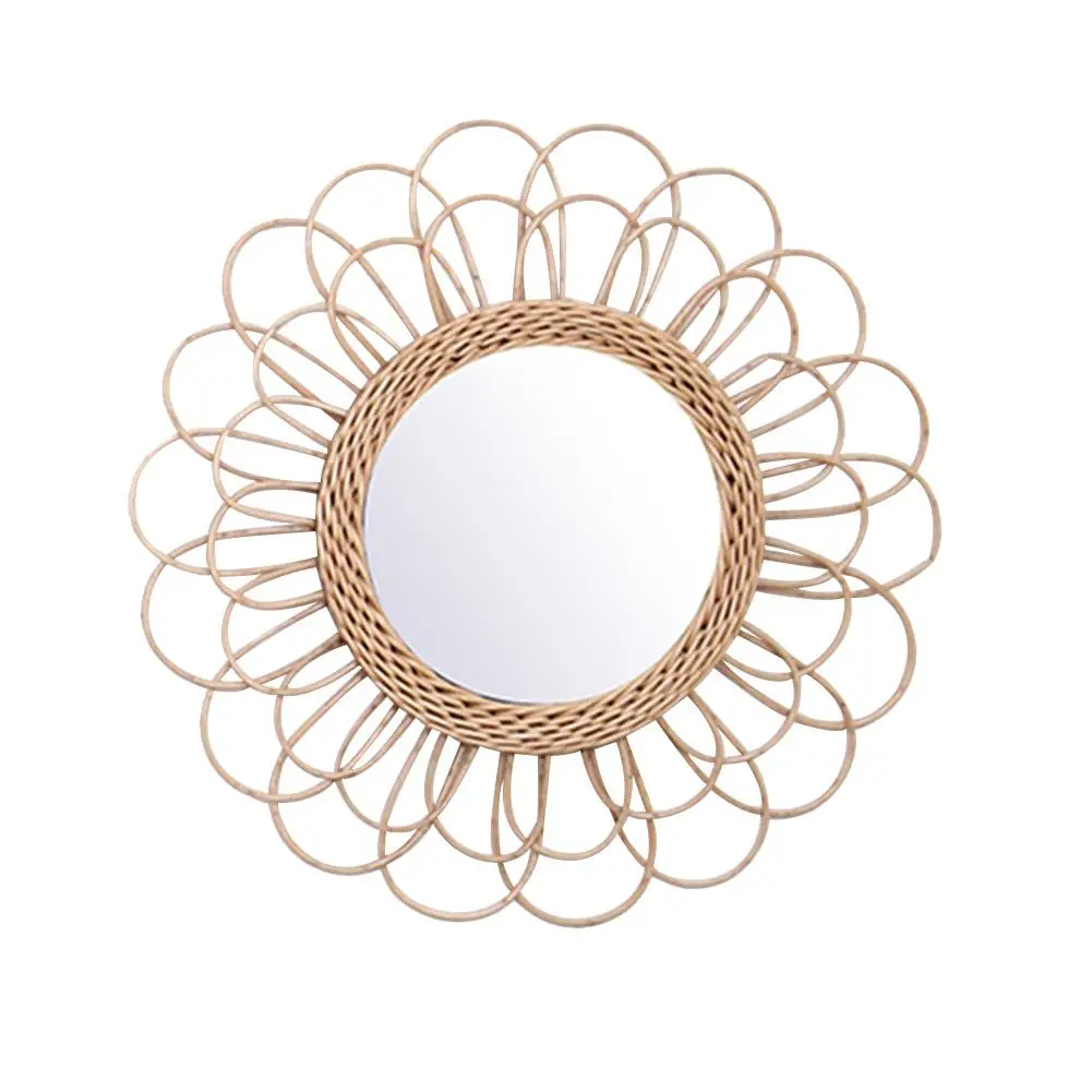 Rattan Dressing Mirror Innovative Art Decor Round Living Room Wall Hanging Bathroom Decoration Makeup | Дом и сад