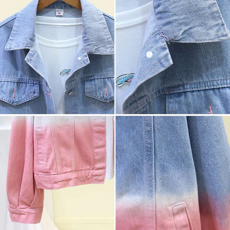 

2020 Autumn New Denim Jacket Women Fashion Overcoat Gradient Denim Coat Streetwear Jeans Jacket Loose Outwear Female Jacket P569