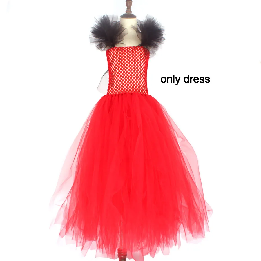 only dress Красный дьявольский Хеллоуин платье-пачка для девочек костюм детское малиновое платье с рогами и крыльями Косплей вечерние одежда ведьмы - Цвет: only dress