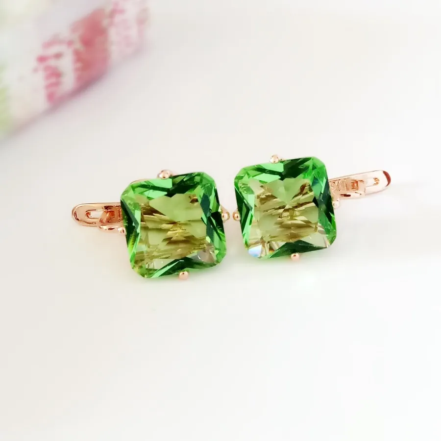 Женские серьги из розового золота 585 пробы с квадратными фианитами|wedding drop