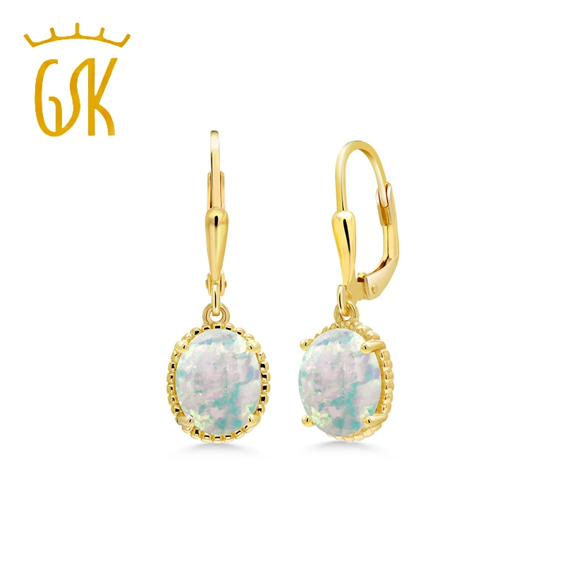 18K позолоченные серебряные 1 20 Ct Овальные Кабошон Белый Имитация опала 27 мм длина