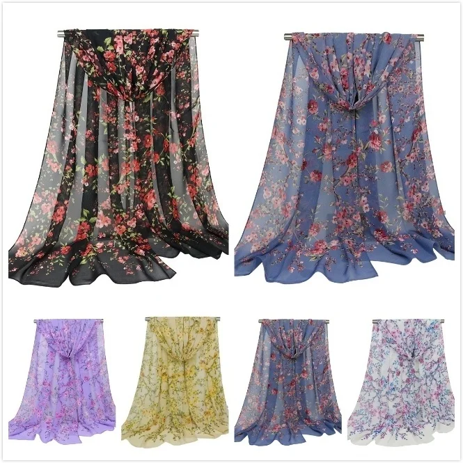 

New Fashion Chiffon Scarf Women Thin Shawl Scarves Female Hot Sale Printed Flowers Wrap Shawls Lady Hijab