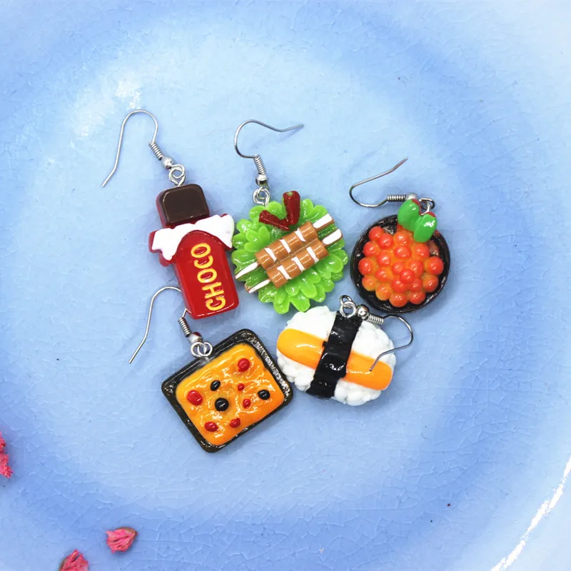 Забавные серьги для гурманов шоколада блинчиков шампуров чая яйца сосисок