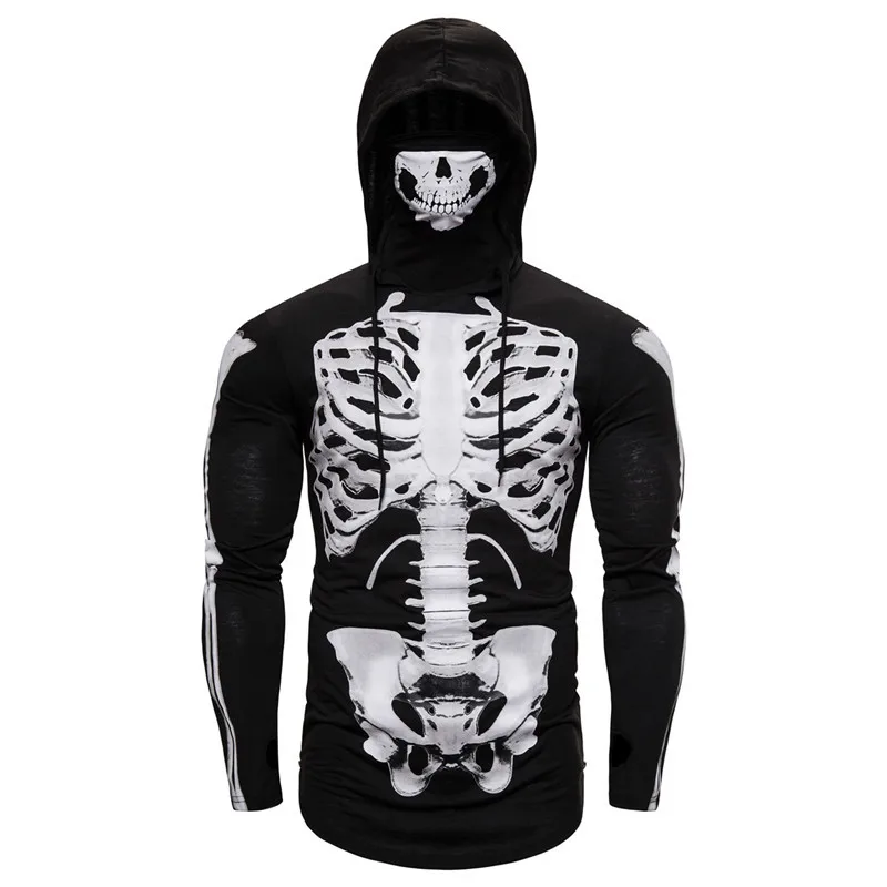 

Casual Men's Ninja Suit Hooded Long-sleeved T-shirt Full Skeleton Skull Mask Sueter Hombre Con Capucha Workout Sweater Autumn