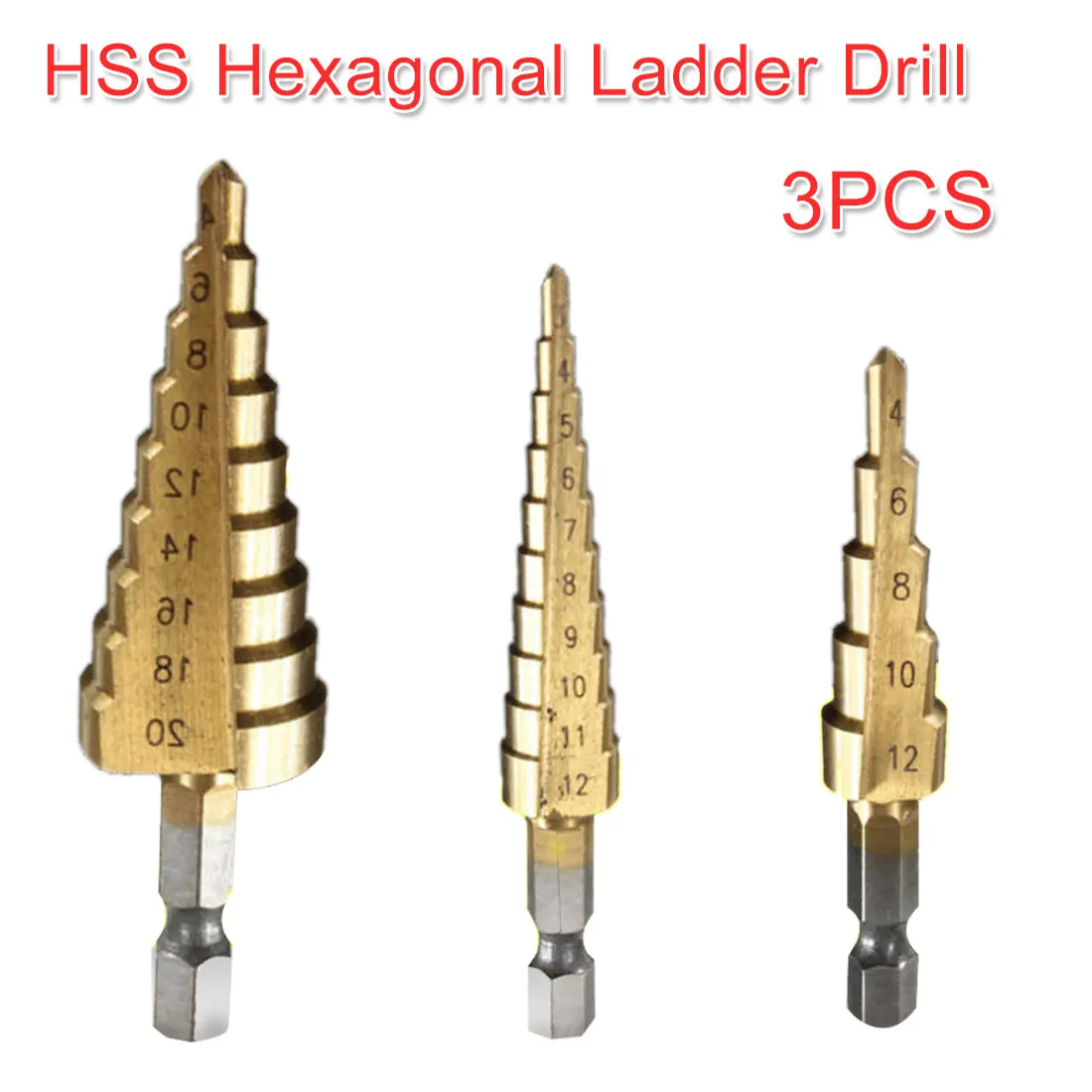3 шт. ступенчатые сверла из быстрорежущей стали с титановым покрытием 12 мм 4 20