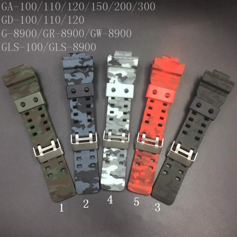 Ремешок сменный для Casio G-Shock GA-110 100 GA-200 GD-120 GW-8900 GR-8900 GLS-100 резиновый Камуфляжный