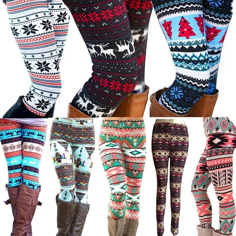 

Xmas Snowflake Leggings Tight Stretch Knit Pants Winter Warm Printing Women Fashion Thin Leggings for Christmas Gifts