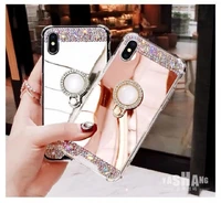 luxury crystal bling diamond mirror phone case for iphone x xr xs max 7 8 plus 11 12 13 pro max rhinestone ring stand cover