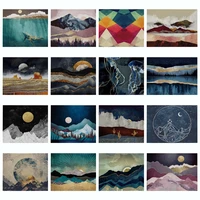 natural scenery placemats kitchen anti slip linen abstract mountains sunset moon dining table coaster pads geometry bowl cup mat