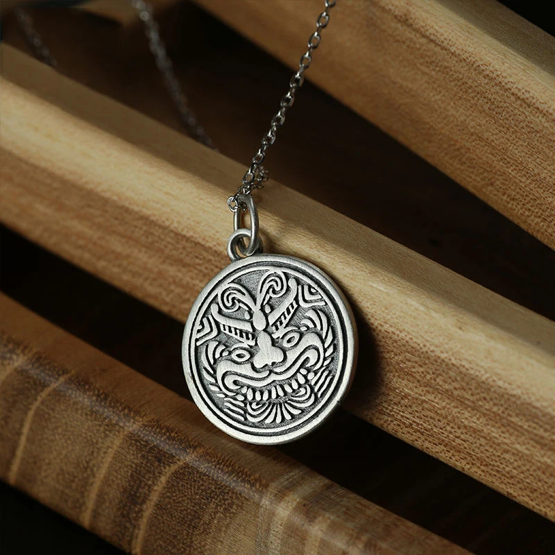 

New Style 925 Sterling Silver Necklace Retro Chinese Style Lion Auspicious Round Brand Men And Women Pendant Jewelry