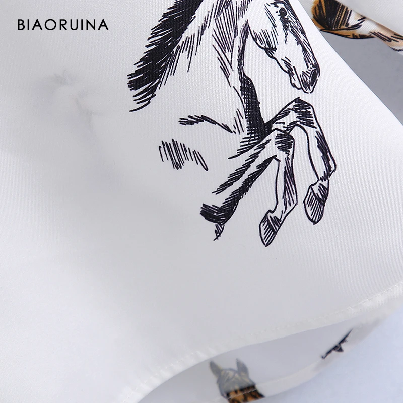 Женская Повседневная однобортная рубашка BIAORUINA с принтом лошадей свободная