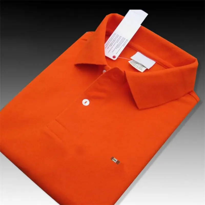 Dark orange XS-4XL, хлопок, новинка, летние мужские рубашки поло с коротким рукавом, повседневные однотонные мужские рубашки поло с отворотом, модные мужские футболки s - Цвет: Dark orange