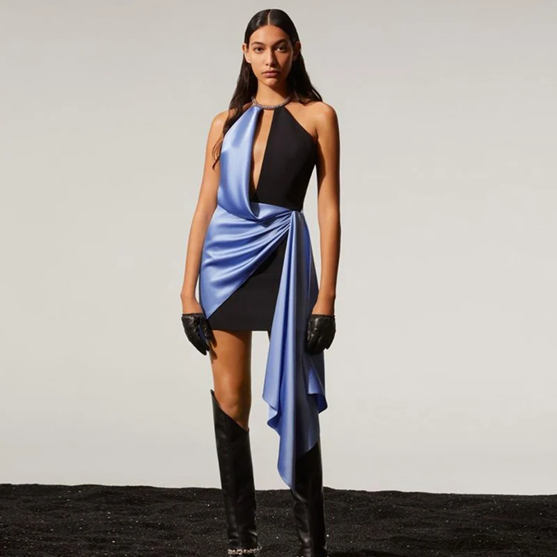 

Оптовая продажа, женское черное Бандажное мини-платье с лямкой на шее и открытой спиной, вечернее коктейльное платье знаменитости, 2022