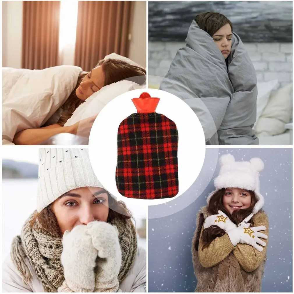 

1pc 2000ml Hot Water Bottle Rubber Bag Hand Warmer Water Flooding Hot-water Bag With Cloth Cover Color Random