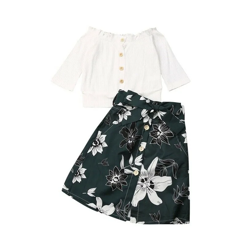 Детский топ с открытыми плечами и юбка цветочным принтом | Мать ребенок