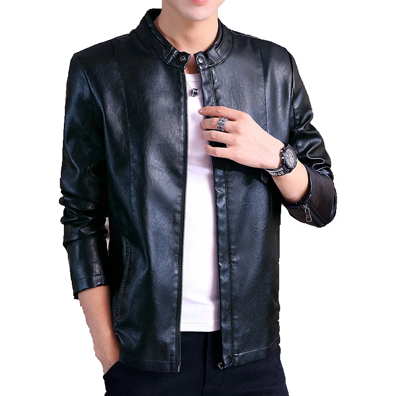 

men's style leather clothes slim casual leather jacket youth men's fashion men's clothing autumn winter Plush warm coat